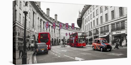 Buses and taxis in Oxford Street, London-Pangea Images-Stretched Canvas