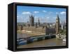 Buses Crossing Westminster Bridge by Houses of Parliament, London, England, United Kingdom, Europe-Walter Rawlings-Framed Stretched Canvas
