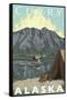 Bush Plane & Fishing, Curry, Alaska-Lantern Press-Framed Stretched Canvas