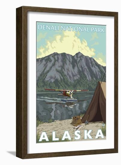 Bush Plane & Fishing, Denali National Park, Alaska-Lantern Press-Framed Art Print