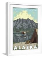 Bush Plane & Fishing, Denali National Park, Alaska-Lantern Press-Framed Art Print