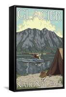 Bush Plane & Fishing, Glacier National Park, Montana-Lantern Press-Framed Stretched Canvas