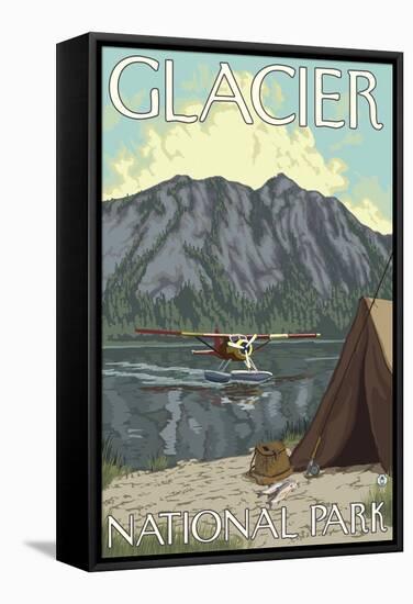 Bush Plane & Fishing, Glacier National Park, Montana-Lantern Press-Framed Stretched Canvas