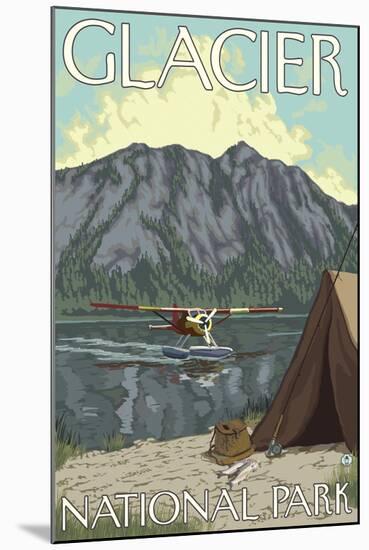 Bush Plane & Fishing, Glacier National Park, Montana-Lantern Press-Mounted Art Print
