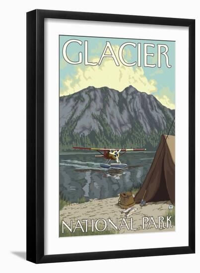 Bush Plane & Fishing, Glacier National Park, Montana-Lantern Press-Framed Art Print