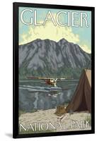 Bush Plane & Fishing, Glacier National Park, Montana-Lantern Press-Framed Art Print