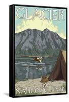 Bush Plane & Fishing, Glacier National Park, Montana-Lantern Press-Framed Stretched Canvas