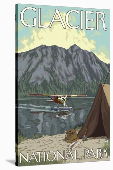 Bush Plane & Fishing, Glacier National Park, Montana-Lantern Press-Stretched Canvas