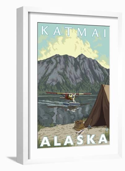 Bush Plane & Fishing, Katmai, Alaska-Lantern Press-Framed Art Print