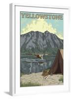 Bush Plane & Fishing, Yellowstone National Park-Lantern Press-Framed Art Print
