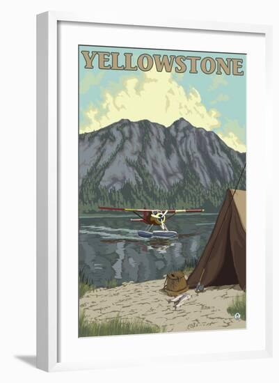 Bush Plane & Fishing, Yellowstone National Park-Lantern Press-Framed Art Print