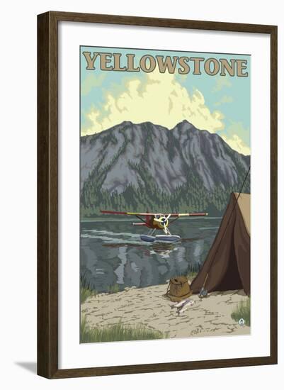 Bush Plane & Fishing, Yellowstone National Park-Lantern Press-Framed Art Print