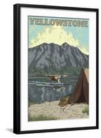 Bush Plane & Fishing, Yellowstone National Park-Lantern Press-Framed Art Print