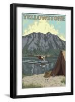 Bush Plane & Fishing, Yellowstone National Park-Lantern Press-Framed Art Print