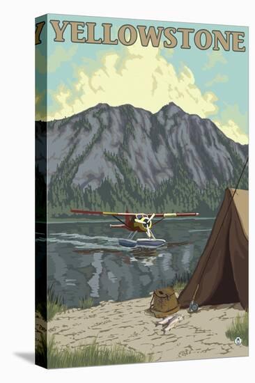 Bush Plane & Fishing, Yellowstone National Park-Lantern Press-Stretched Canvas