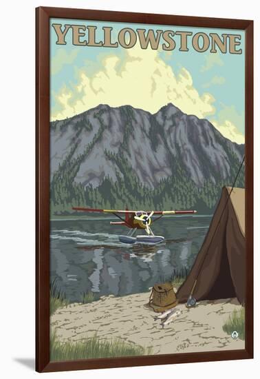 Bush Plane & Fishing, Yellowstone National Park-Lantern Press-Framed Art Print