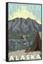 Bush Plane & Fishing, Yukon, Alaska-Lantern Press-Framed Stretched Canvas