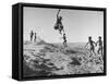 Bushman Children Playing Games on Sand Dunes-null-Framed Stretched Canvas