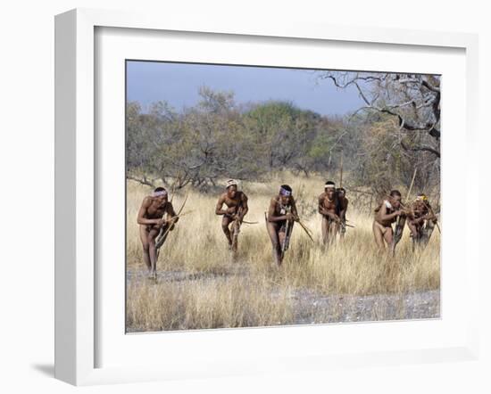Bushman Hunter-Gatherers Makes Stealthy Approach Towards an Antelope, Bows and Arrows at Ready-Nigel Pavitt-Framed Photographic Print