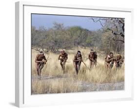 Bushman Hunter-Gatherers Makes Stealthy Approach Towards an Antelope, Bows and Arrows at Ready-Nigel Pavitt-Framed Photographic Print