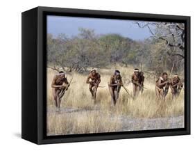 Bushman Hunter-Gatherers Makes Stealthy Approach Towards an Antelope, Bows and Arrows at Ready-Nigel Pavitt-Framed Stretched Canvas