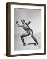 Bushman Throwing His Spear at a Winded Gemsbok-null-Framed Photographic Print