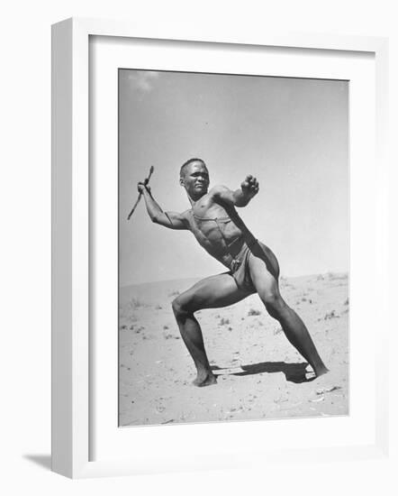 Bushman Throwing His Spear at a Winded Gemsbok-null-Framed Photographic Print