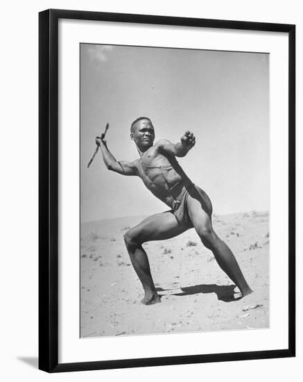 Bushman Throwing His Spear at a Winded Gemsbok-null-Framed Photographic Print