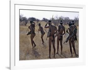 Bushmen or San Hunter-Gatherers Pause to Check a Distant Wild Animal in the Early Morning, Namibia-Nigel Pavitt-Framed Photographic Print