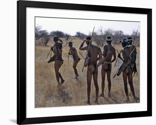 Bushmen or San Hunter-Gatherers Pause to Check a Distant Wild Animal in the Early Morning, Namibia-Nigel Pavitt-Framed Photographic Print