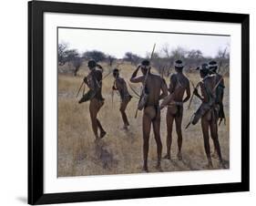 Bushmen or San Hunter-Gatherers Pause to Check a Distant Wild Animal in the Early Morning, Namibia-Nigel Pavitt-Framed Photographic Print