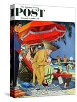 "Business at the Beach," Saturday Evening Post Cover, January 23, 1960-James Williamson-Stretched Canvas