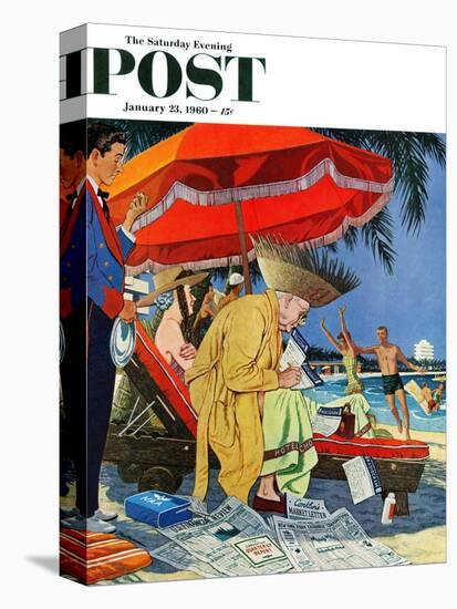 "Business at the Beach," Saturday Evening Post Cover, January 23, 1960-James Williamson-Stretched Canvas