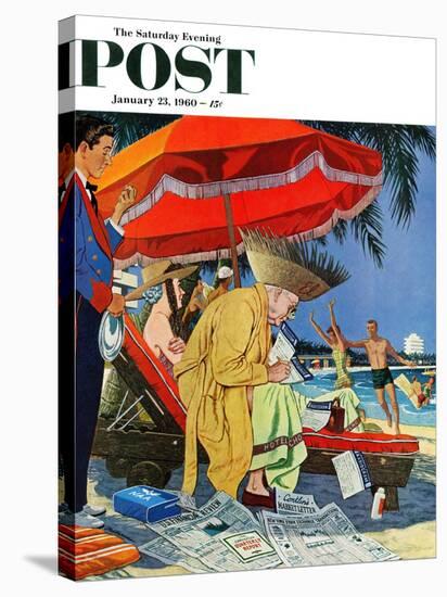 "Business at the Beach," Saturday Evening Post Cover, January 23, 1960-James Williamson-Stretched Canvas
