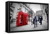 Business Life Concept in London, the Uk. Red Phone Booth, People in Suits Walking-Michal Bednarek-Framed Stretched Canvas