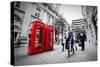 Business Life Concept in London, the Uk. Red Phone Booth, People in Suits Walking-Michal Bednarek-Stretched Canvas