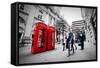 Business Life Concept in London, the Uk. Red Phone Booth, People in Suits Walking-Michal Bednarek-Framed Stretched Canvas