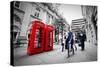 Business Life Concept in London, the Uk. Red Phone Booth, People in Suits Walking-Michal Bednarek-Stretched Canvas