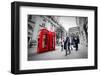 Business Life Concept in London, the Uk. Red Phone Booth, People in Suits Walking-Michal Bednarek-Framed Photographic Print