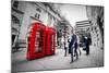 Business Life Concept in London, the Uk. Red Phone Booth, People in Suits Walking-Michal Bednarek-Mounted Photographic Print