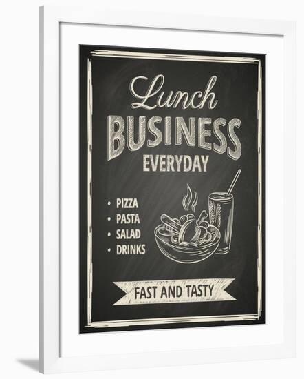 Business Lunch Poster on Blackboard-hoverfly-Framed Art Print