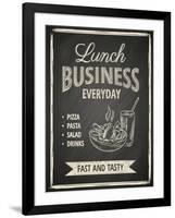 Business Lunch Poster on Blackboard-hoverfly-Framed Art Print