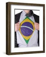 Business Man With Brazilian Flag T-Shirt-IJdema-Framed Art Print