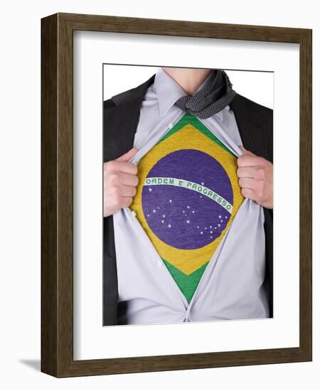 Business Man With Brazilian Flag T-Shirt-IJdema-Framed Art Print