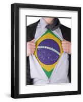 Business Man With Brazilian Flag T-Shirt-IJdema-Framed Art Print