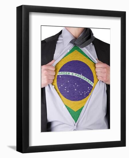 Business Man With Brazilian Flag T-Shirt-IJdema-Framed Art Print