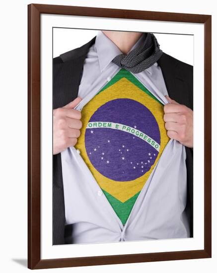 Business Man With Brazilian Flag T-Shirt-IJdema-Framed Art Print