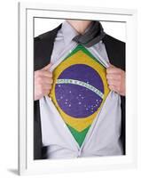 Business Man With Brazilian Flag T-Shirt-IJdema-Framed Art Print