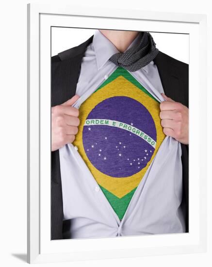 Business Man With Brazilian Flag T-Shirt-IJdema-Framed Art Print