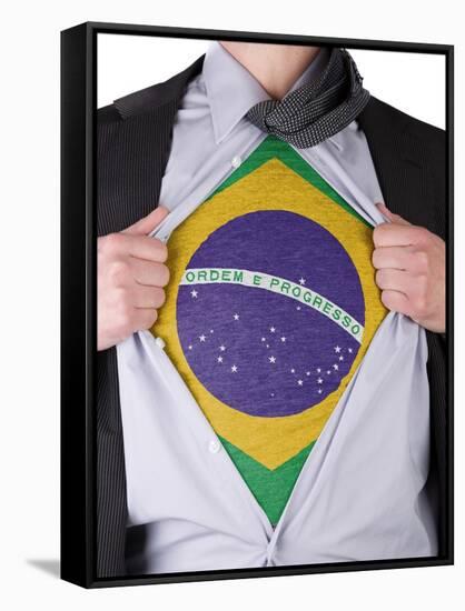 Business Man With Brazilian Flag T-Shirt-IJdema-Framed Stretched Canvas